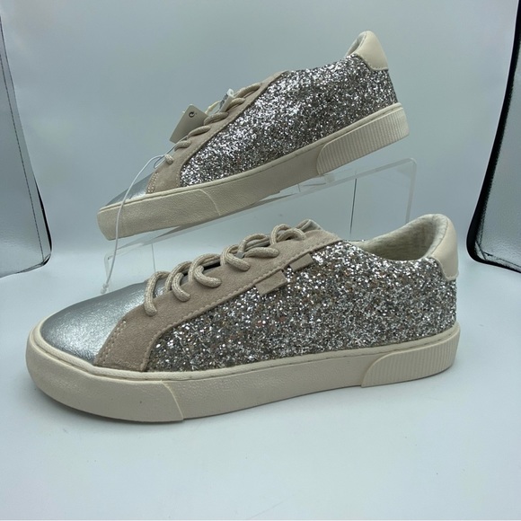 NWT. Zara Girls Silver/Tan Glitter Sneakers. Size 6. - Picture 4 of 10